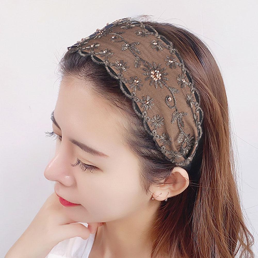 Băng Đô Cài Tóc Viền Rộng Phối Ren Hoa Phong Cách Hàn Quốc Cổ Điển Thời Trang Cho Nữ