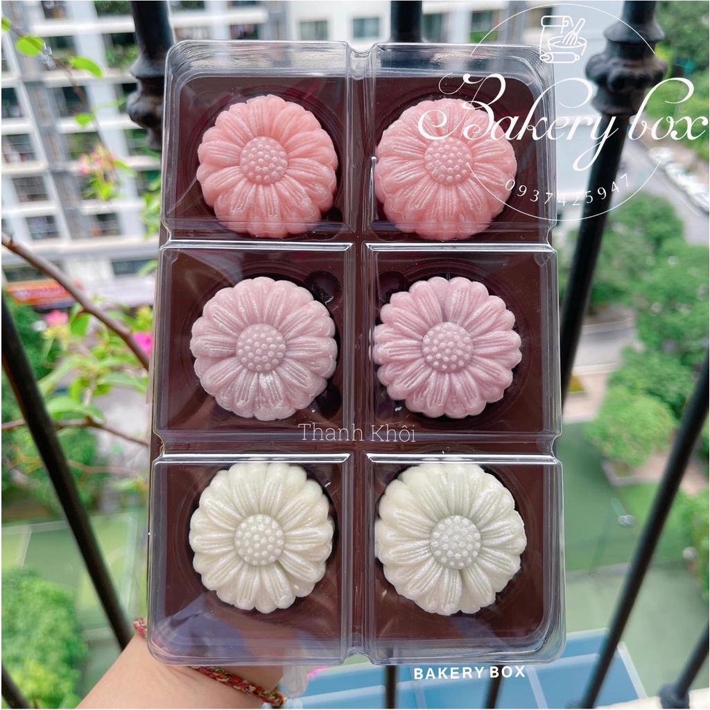 FG332 | 100 Hộp 6 Ngăn Đế Đen Lớn Đựng Bánh Mochi, Bánh Trung Thu 75gr