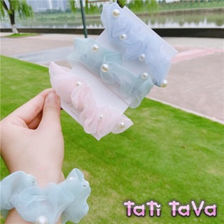 (Video)Hot  Cột tóc srcunchies voan hạt châu Tatitava