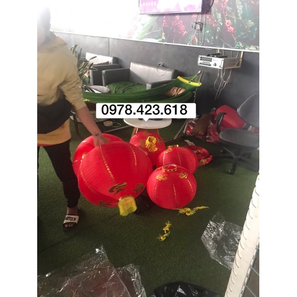 Đèn lồng Vải Đỏ Trang Trí Tết - Đèn lồng Hoa đào họa tiết Chúc mừng năm mới, nhà hàng, khai trương, lễ hội