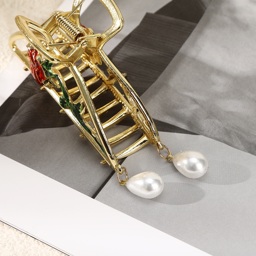 Kẹp Tóc Kim Loại Hình Hoa Hồng Đính Ngọc Trai Phong Cách Retro Hàn Quốc