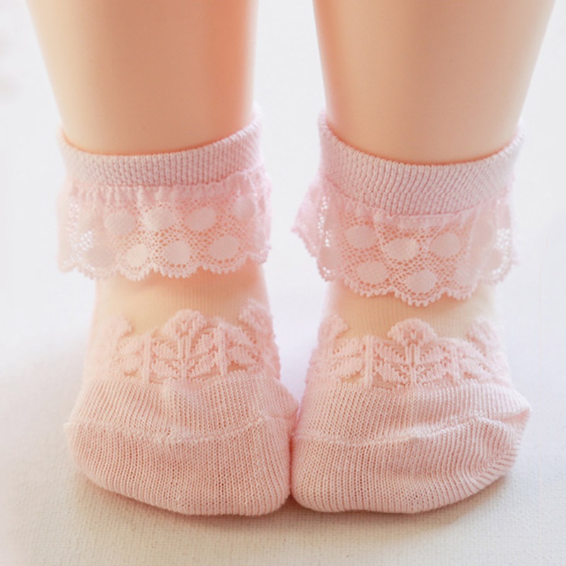 Vớ ren hoa bằng lụa lạnh mỏng thoáng khí dễ thương cho bé gái 0-12 tháng tuổi