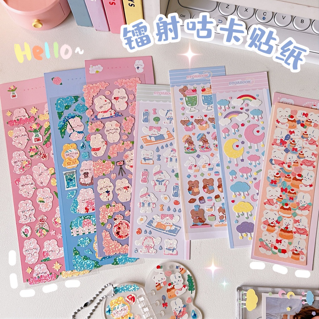 Peach 1Pcs Cute bear stickers with cartoon decorations Journal Scrapbook Decor Sticker