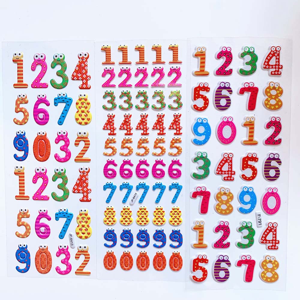 Set 20 tấm sticker dán trang trí hình chữ số hoạt hình 3D bằng PVC cho bé trai/bé gái