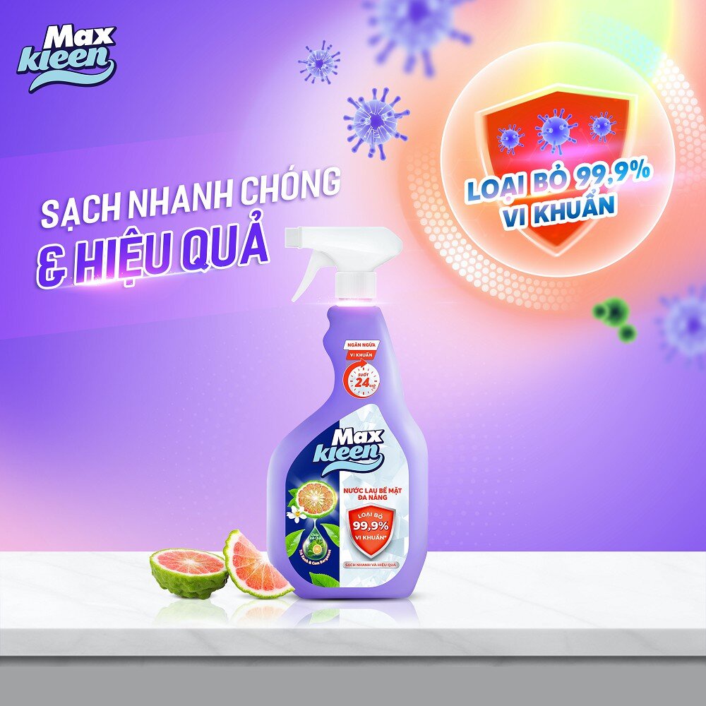 Bình xịt nước lau bề mặt đa năng MaxKleen/ Max Kleen tặng kèm khăn ướt đa năng tiện lợi