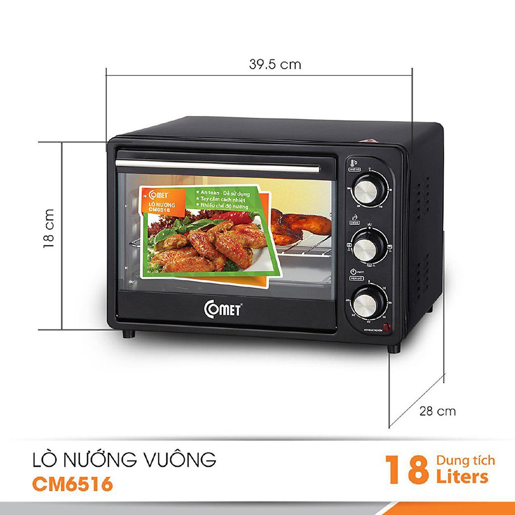 Lò nướng điện đa năng 18 lít Comet CM6516 - nướng trên dưới - bảo hành 12 tháng - Alo Bếp Xinh