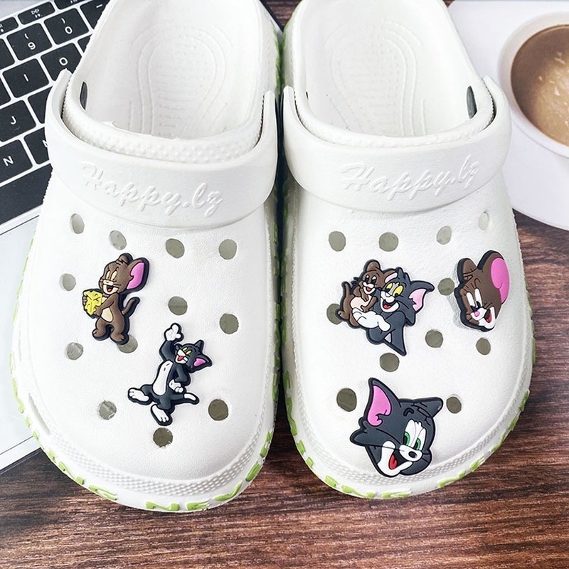 Khóa Kẹp Nhựa PVC Hình Mèo Và Hoa Trang Trí Giày Crocs
