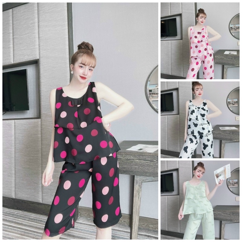 [ Freesize ] Đồ mặc nhà mặc ngủ lửng lụa MANGO 40-58kg