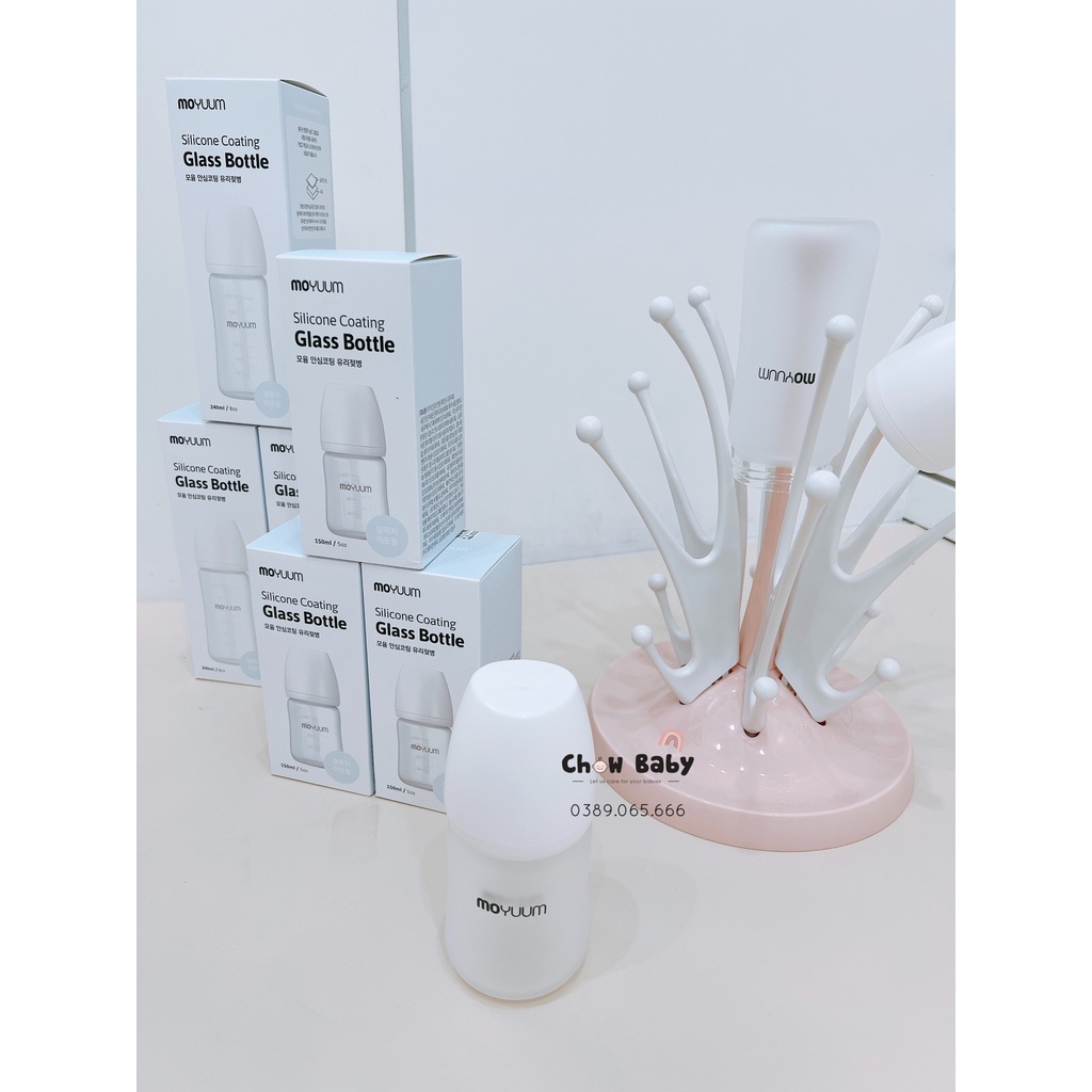 Bình sữa Moyuum Thuỷ tinh tráng Silicon 150ml/240ml Hàn Quốc