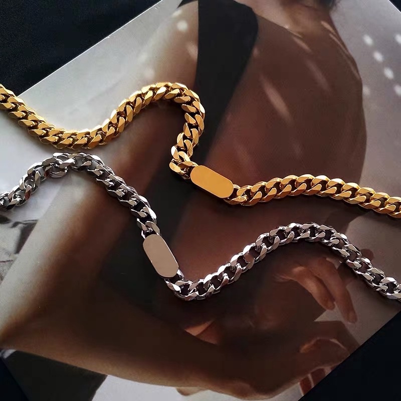 Dây chuyền thép titan mạ vàng 18k dày chống thấm nước chống phai màu phong cách hip hop âu mỹ thu đông cá tính