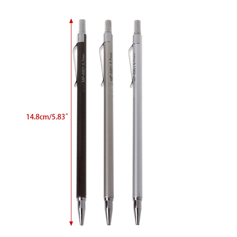 Bộ 3 cây bút chì bấm 0.7mm bằng kim loại tiện dụng cho văn phòng