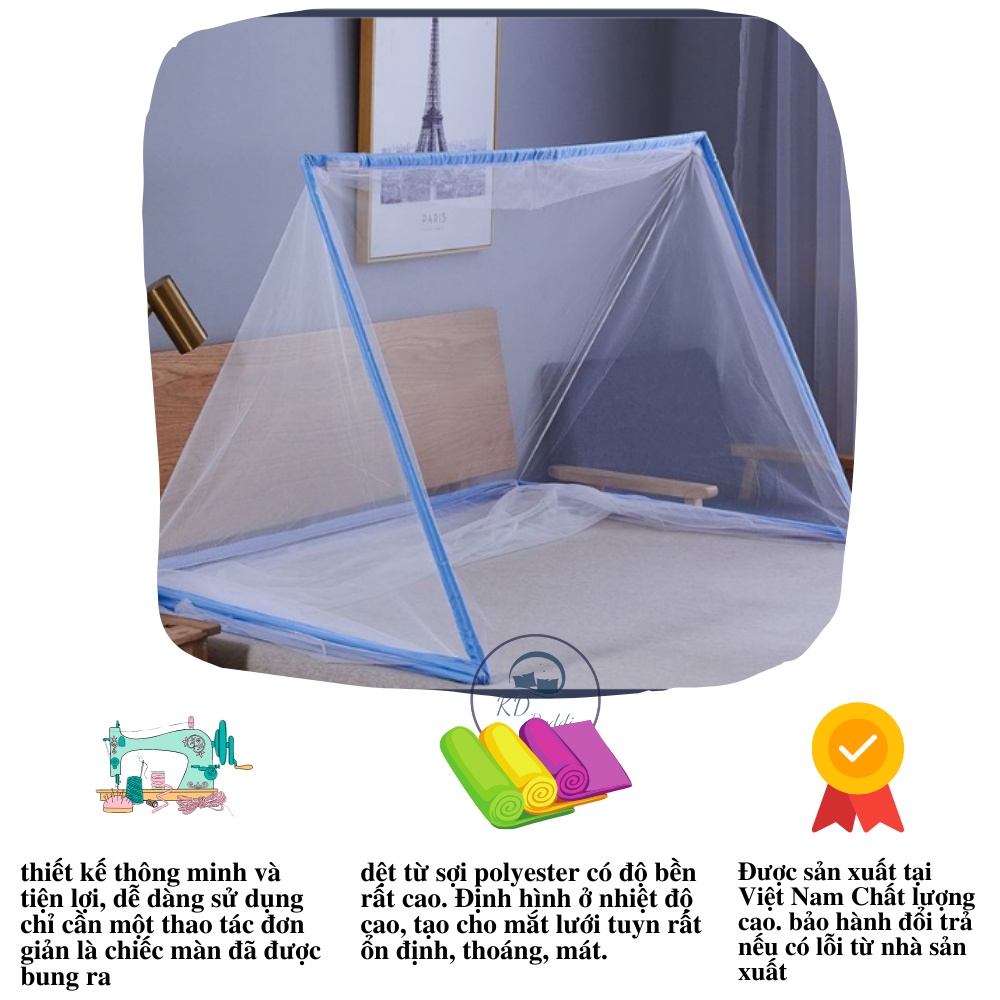 Mùng chụp tự bung người lớn, Màn gấp gọn chống muỗi thông minh KD BEDDING cao cấp 1m 1m2 1m4 1m6 1m8 2m2