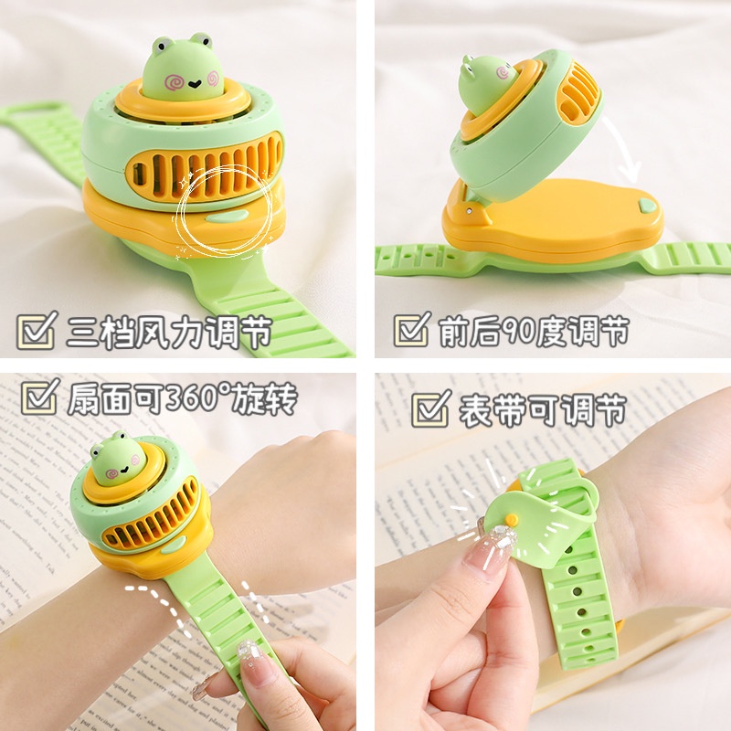 Quạt Sạc Nhỏ Gọn Hình Đồng Hồ Hoạt Hình Dễ Thương Cho Học Sinh