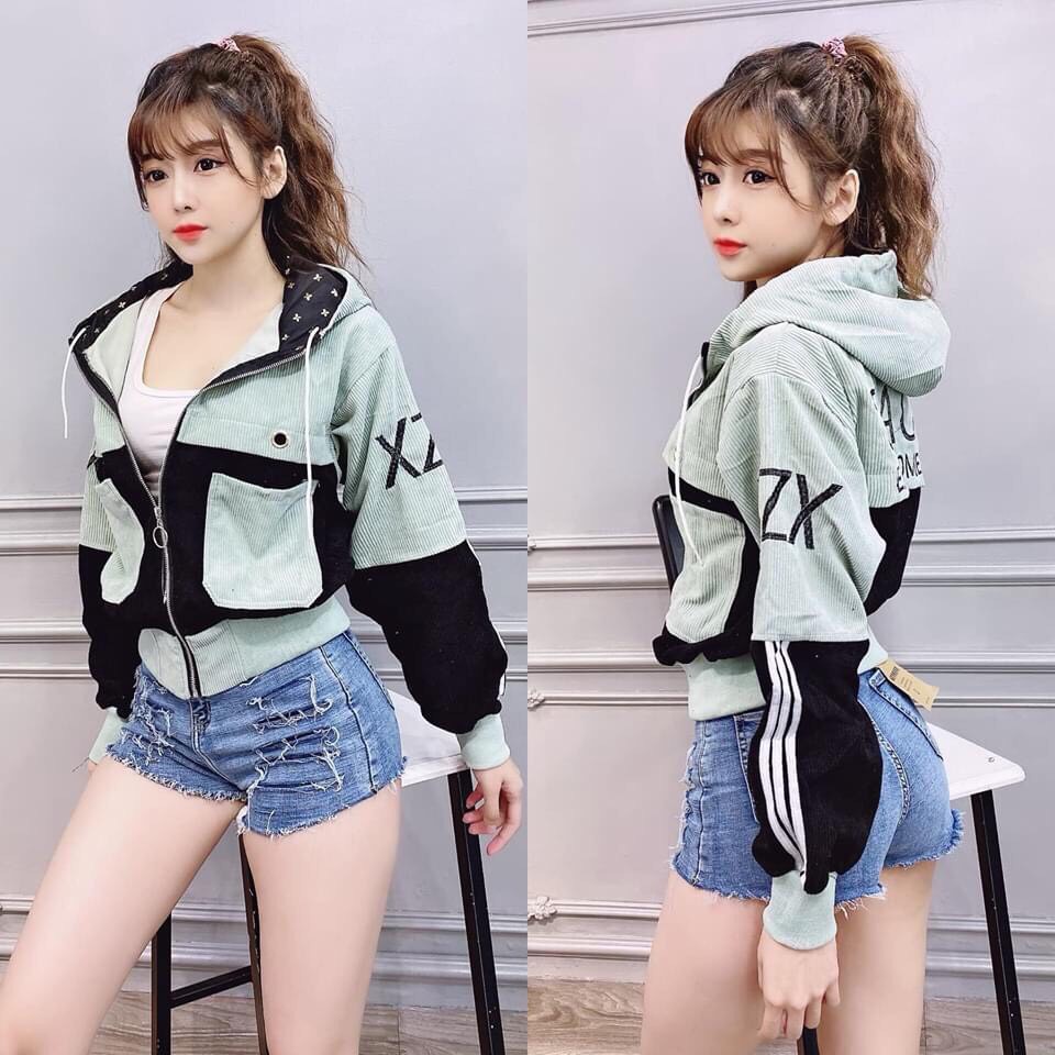 Áo Khoác Dù Nữ Tay phối sọc Form Croptop Siêu Xinh - Freesize dưới 55kg- dù 2 lớp siêu mịn chống nước