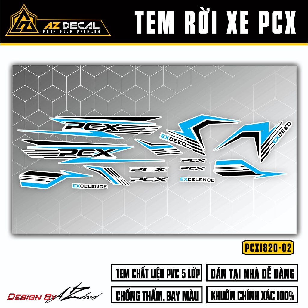 Tem Chế Dán Xe PCX Thiết Kế Exceed Excellence | PCX-02 | Decal Rời Dán Xe Máy PCX 125 150 160 Chống Nước, Bền Màu