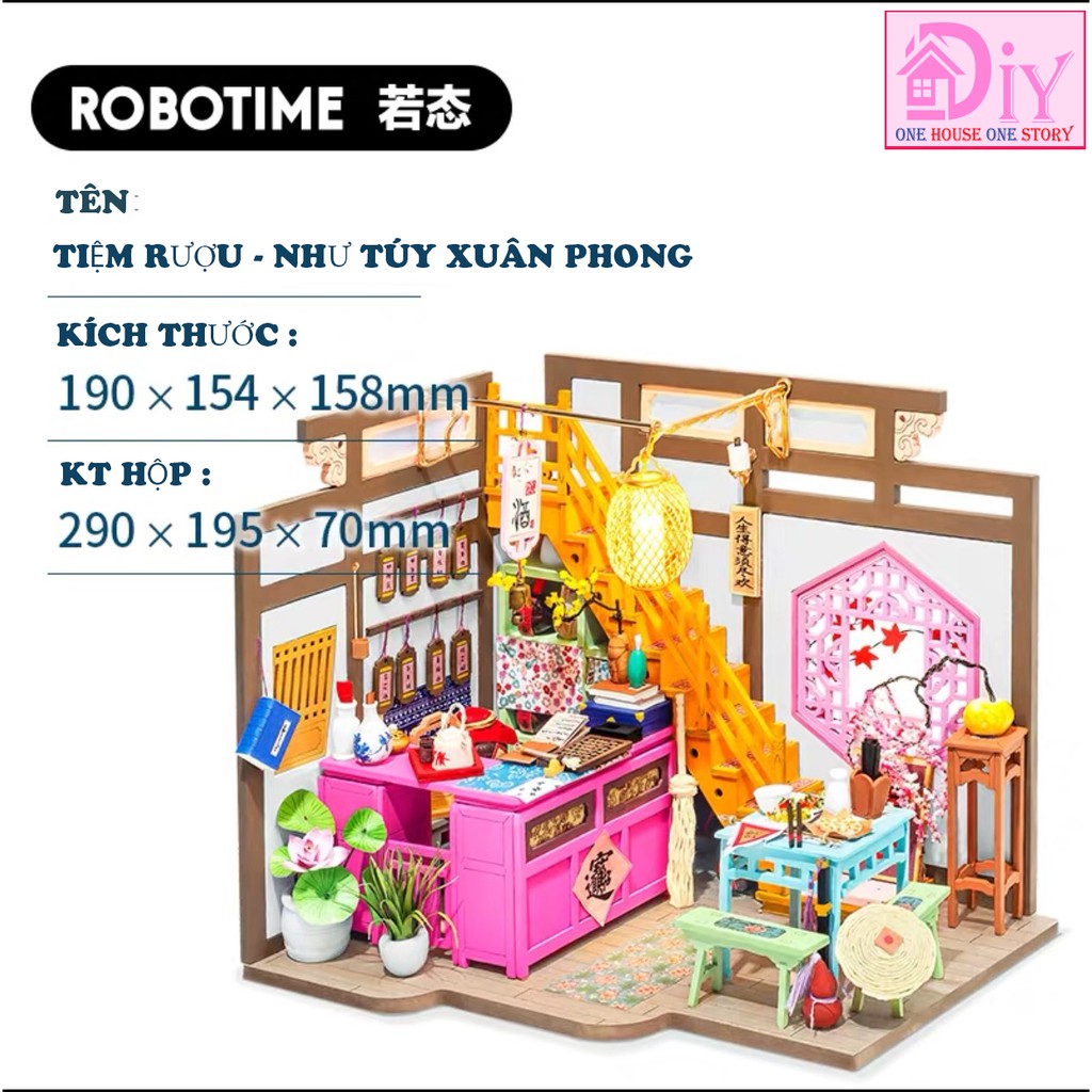 Mô hình nhà búp bê lắp ráp bằng gỗ DIY QUÁN RƯỢU - Robotime (Kèm keo + LED) - Quà tặng sinh nhật tự làm bằng gỗ