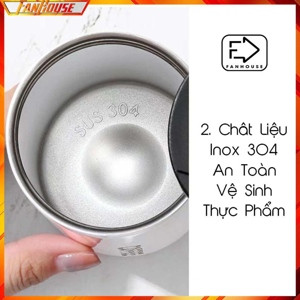 Cốc giữ nhiệt 400ml Fan House ly coffee holic inox 304, bình nước giữ nhiệt 12h khắc tên theo yêu cầu tặng Sticker