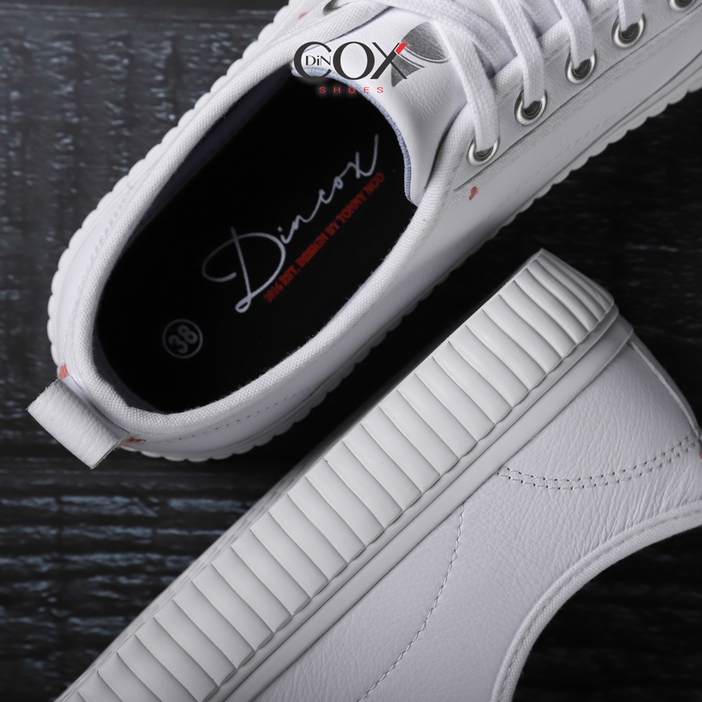 Giày Sneaker Da Bò Thật Nữ DINCOX E02 White Sang Trọng