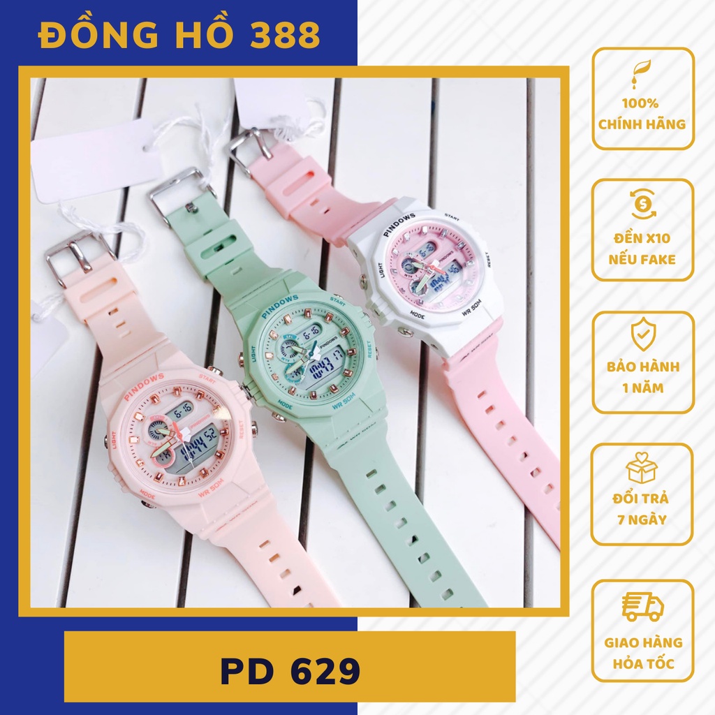 Đồng hồ thể thao nam nữ dây nhựa chính hãng thời trang mặt tròn, chống nước Pindows PDS-629