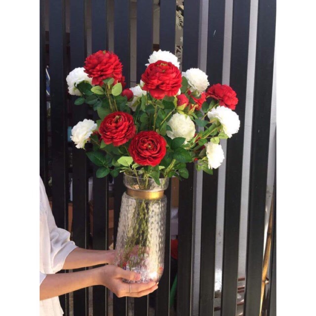 Cành hoa cẩm chướng 2 bông 1 nụ cỡ lớn - hoa giả trang trí siêu đẹp