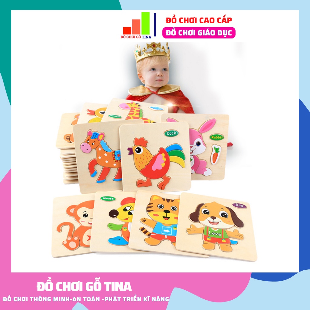Tranh Ghép Hình Cho Bé Bằng Gỗ 3d 15x15x0.5cm Đồ Chơi Gỗ Ghép Hình 3d Tina Sắc Nét An Toàn,Hình Đẹp Tư Duy Dễ Thương