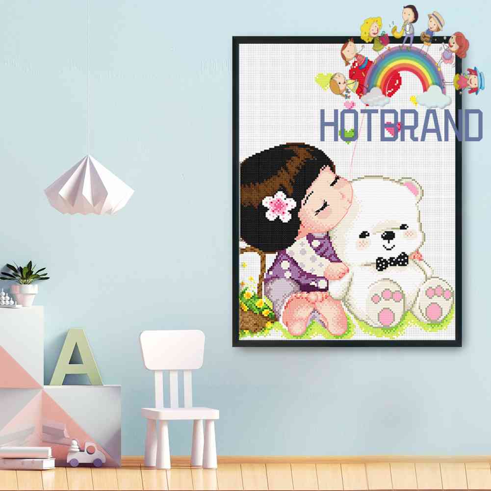 Bộ Tranh Thêu Chữ Thập 11CT DIY Hình Cô Gái Và Động Vật