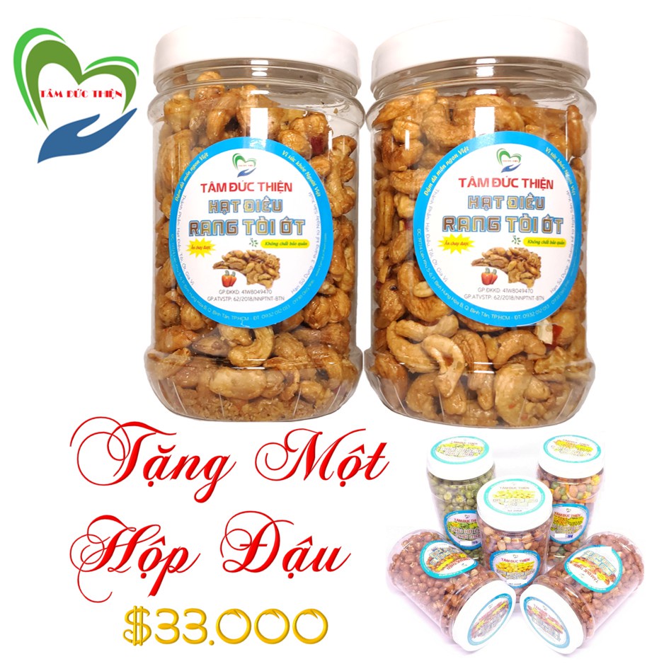 [Tặng Hộp Đậu]Combo Nửa KG Hạt Điều Rang Tỏi Ớt[Nguyên Liệu Sạch]Tâm Đức Thiện(2 x 250GR)