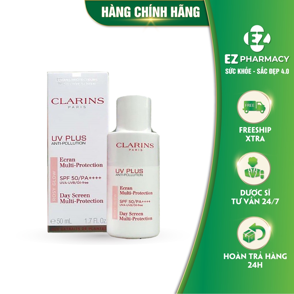 Kem chống nắng Clarins Rosy Glow giúp bảo vệ da trước tia UVA và UVB, SBF 50 và nâng tông màu hồng nhẹ - Hộp 50 ml