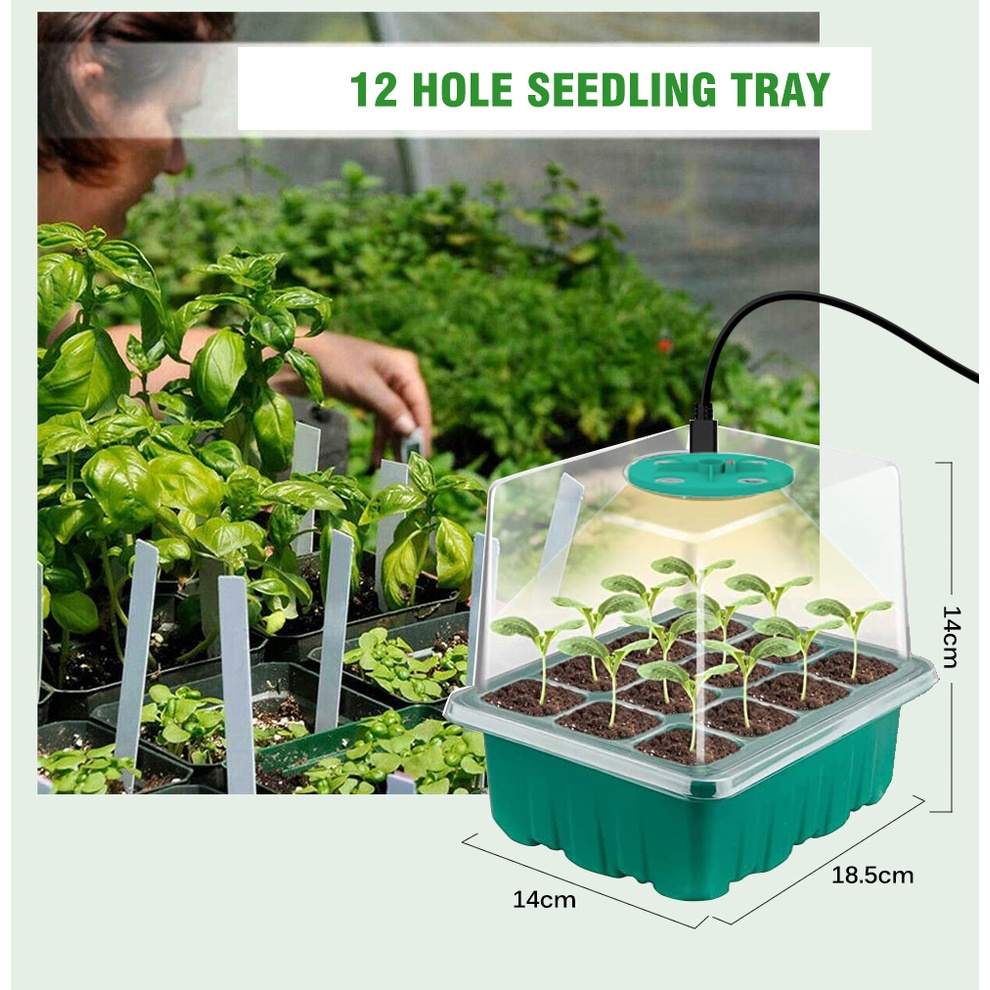 Set 5 Khay Gieo Hạt Trồng Cây 12 Lỗ Có Đèn LED Và Công Tắc Thời Gian Cho Nhà Kính