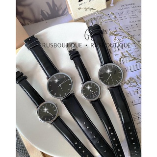 Đồng Hồ Cặp PW Dây Da Đen Không Lịch Mặt Tròn Thời Trang