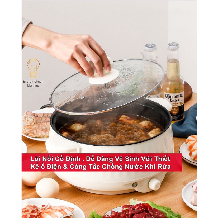 Nồi Lẩu Energy Green Lighting Mini Cắm Điện Đa Năng MX-22A ; MX-26A - Lớp Chống Dính - Phù hợp 2-4 Thành Viên - Tặng Kèm