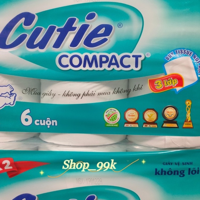 Giấy vệ sinh Cutie COMPACT không lõi lốc 6 cuộn 3 lớp