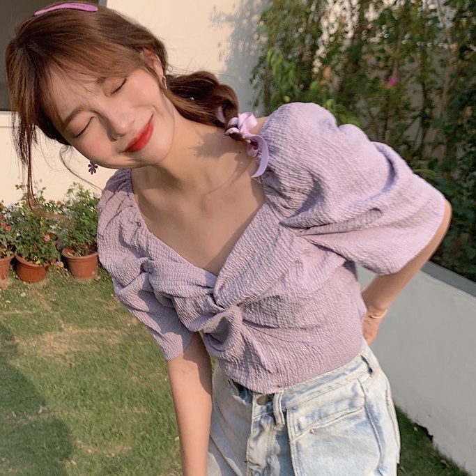 Áo Sơ Mi Chiffon Cổ Vuông Tay Ngắn Phong Cách Mori Thời Trang Mùa Hè Mới