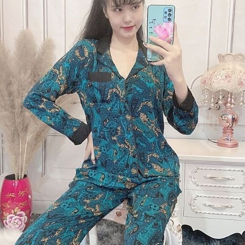 [FREESHIP+ ẢNH THẬT ] Bộ mặc nhà pijama lụa cổ phối mai ngô xanh hoạ tiết XHT01 + HOAHANASLEEPWEAR + FREESHIP