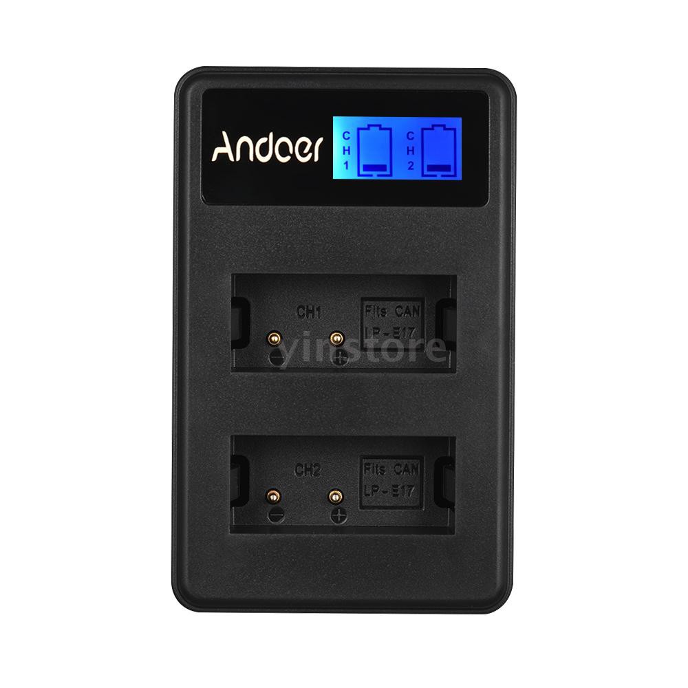 yins♥Andoer LCD2-LPE17 Compact Dual Channel LCD Camera Battery Charger USB Input LCD Display for Canon LP-E17 Camera Bat