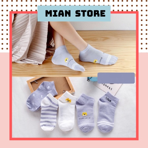 Tất nữ cổ ngắn màu tím họa tiết dog cute chất liệu thoáng mát - T072 Mian Store