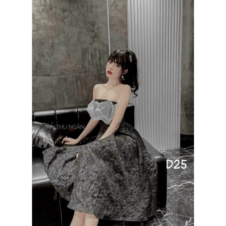 Hàng Mới Hợp Thời Trang | Mẫu Đầm Gấm Hai Dây  Phối Voan Kiếng Có Bèo Trước Ngực Siêu Xinh UP