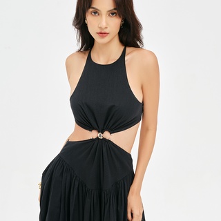 Dear josé - đầm maxi cắt eo calypso vải linen đen