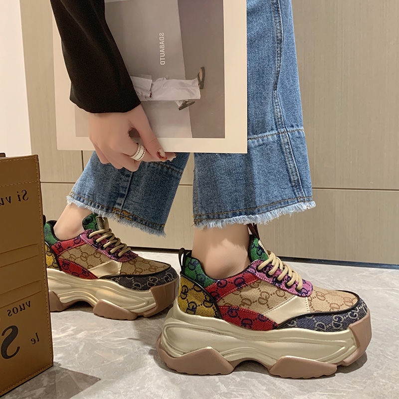 Giày Sneaker In Họa Tiết Màu Sắc Tương Phản Thời Trang Thường Ngày Cho Nữ