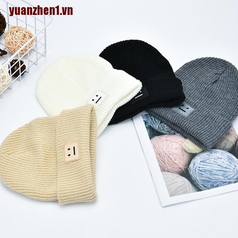 [YUANZHEN1] Mũ Beanie Dệt Kim Thêu Nhãn Mặt Cười Dễ Thương Cho Người Lớn Unisex