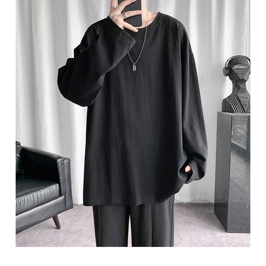 Áo phông trơn tay dài unisex phom rộng 2 mầu đen trắng top xu hướng 2023 | BigBuy360 - bigbuy360.vn