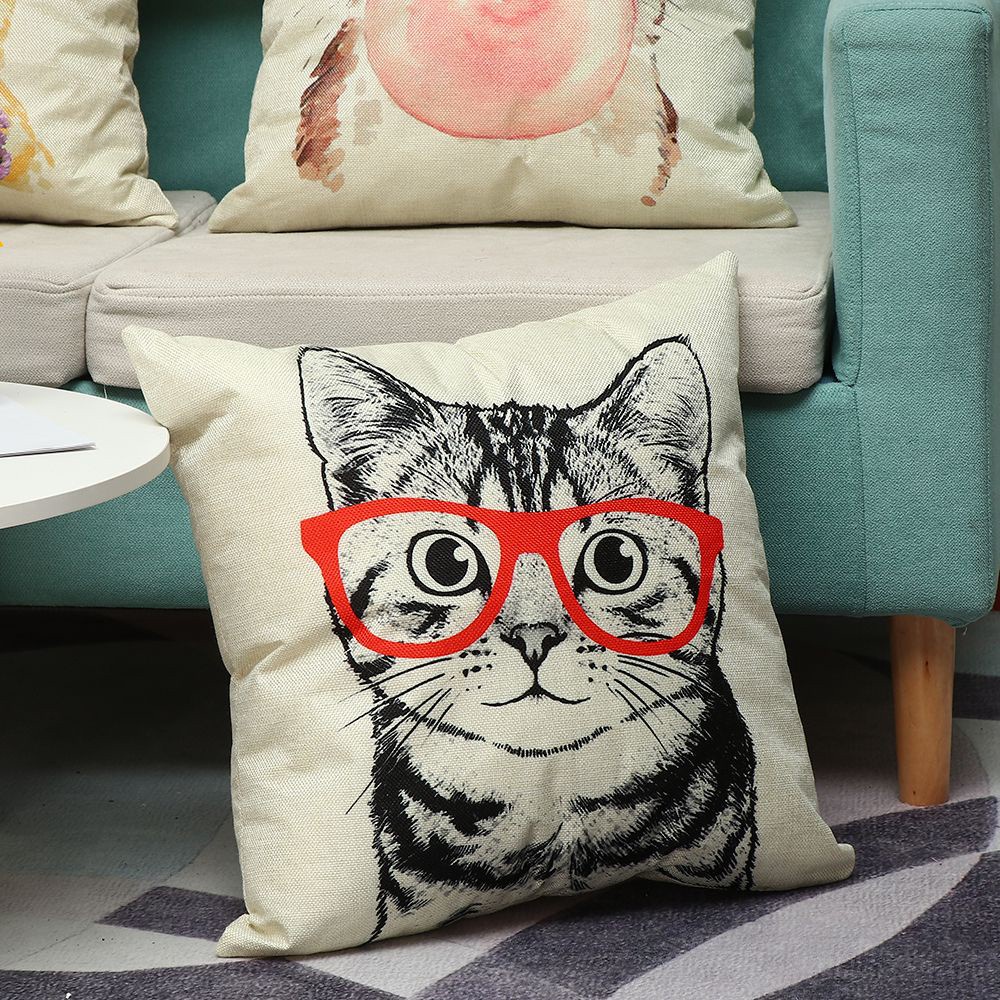 MIOSHOP Sofa Pillowcase Pet Animal Print Pillow Covers Cushion Cover Cute Cat Home Decoration Children Room Linen Lovely Pillow Case