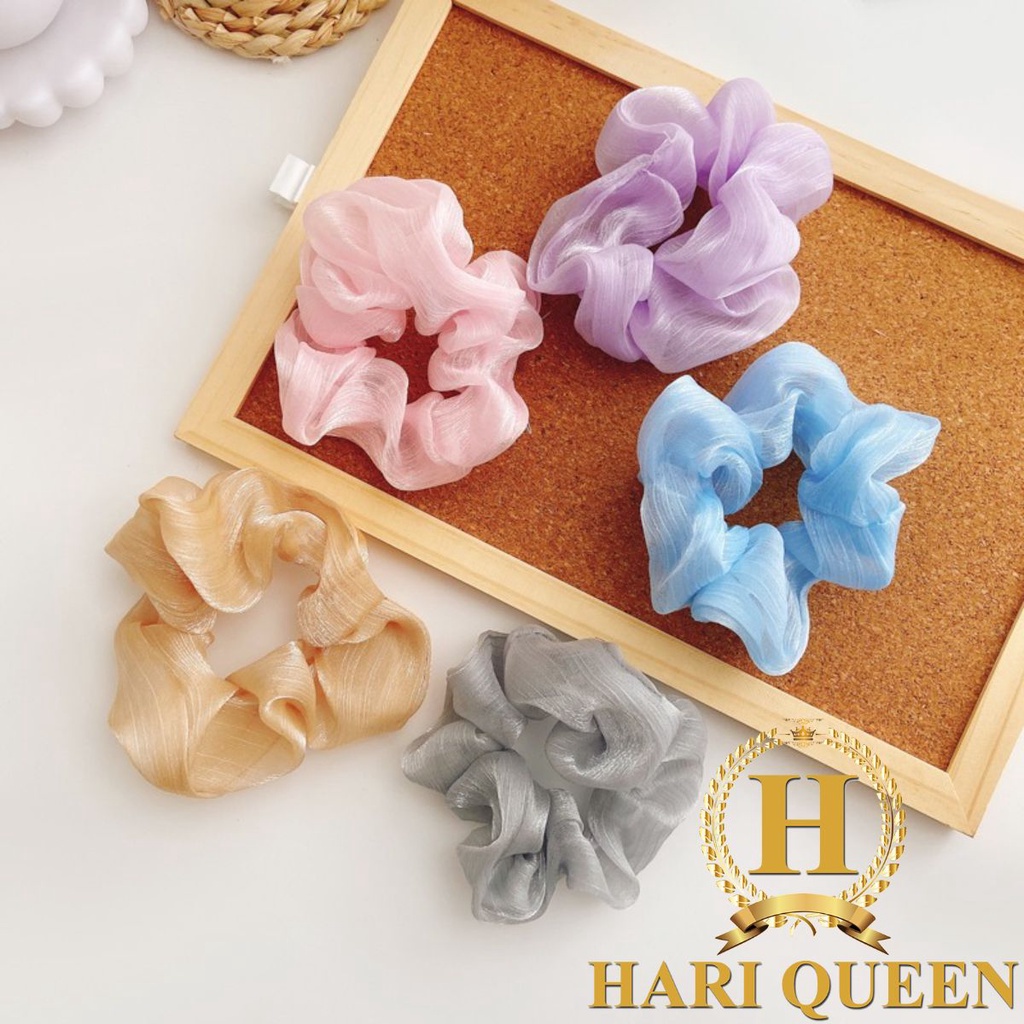 Scrunchies Dây Buộc Tóc/ Cột Tóc Vải Lụa Ánh Nhũ Xinh Xắn HARI