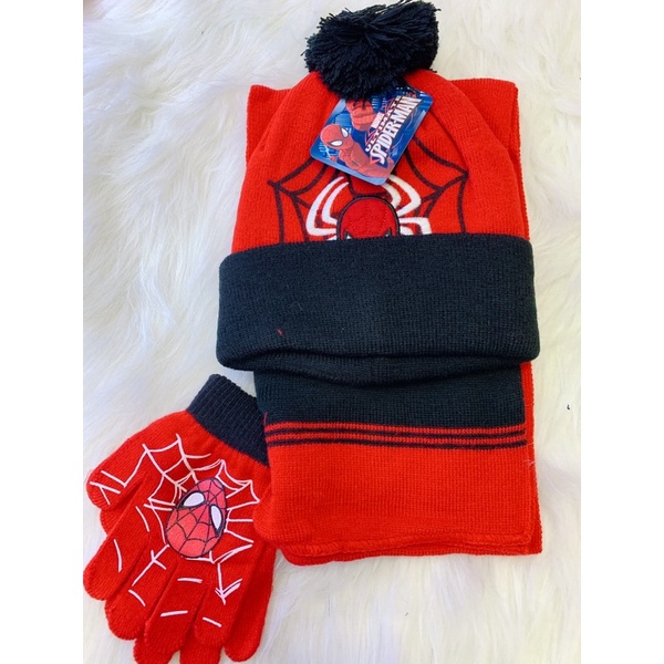 Bộ KHĂN + MŨ+ GĂNG TAY  3in 1 hình siêu nhân cho bé