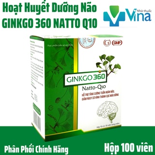 Viên uống tăng tuần hoàn não,  GINKGO 360 NATTO Q10 GINIC, Hộp 100 viên