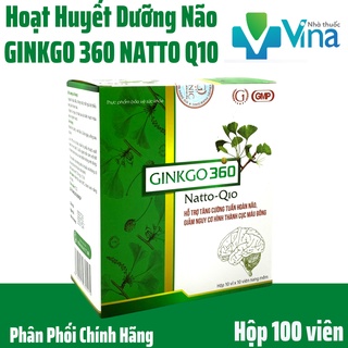 Viên uống tăng tuần hoàn não, GINKGO 360 NATTO Q10 GINIC, Hộp 100 viên