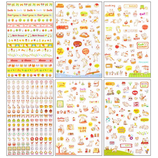 Bộ 6 sticker mèo hoạt hình