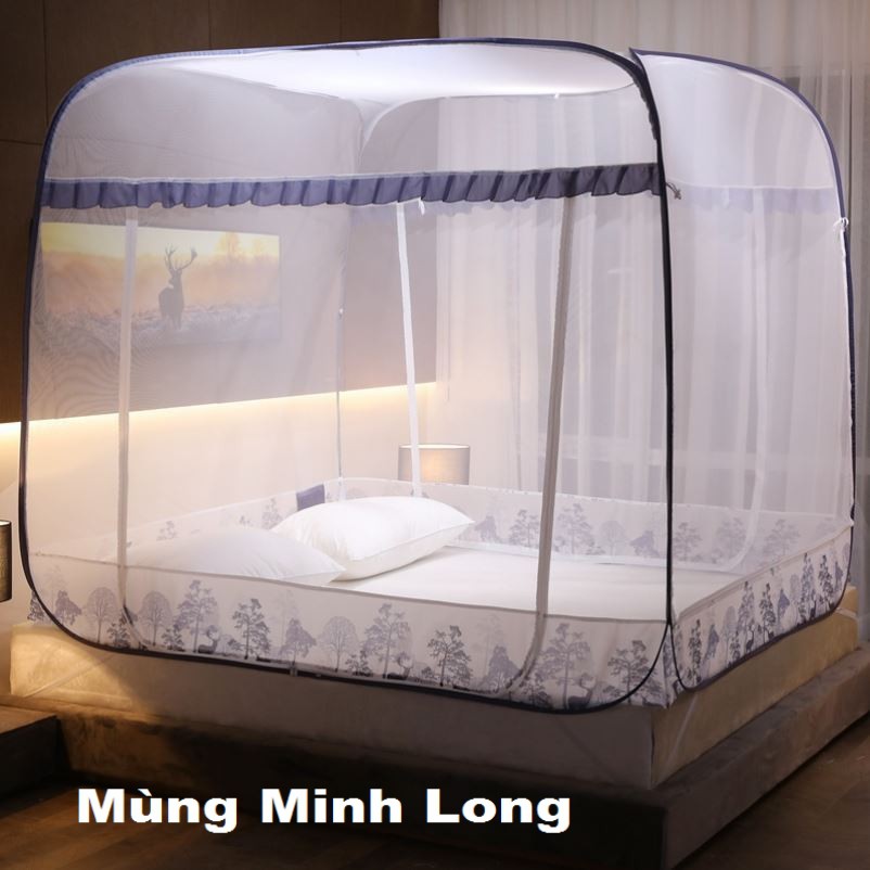 [LOẠI CÓ ĐÁY 2 CỬA] Mùng chụp đỉnh vuông viền chân cao cấp ❤️FREESHIP❤️ Mùng tự bung đỉnh rộng hàng cao cấp