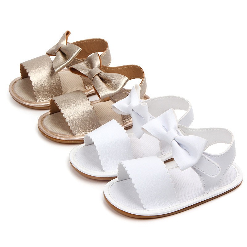 Giày sandal da PU êm chân, trang trí nơ xinh xắn cho bé gái