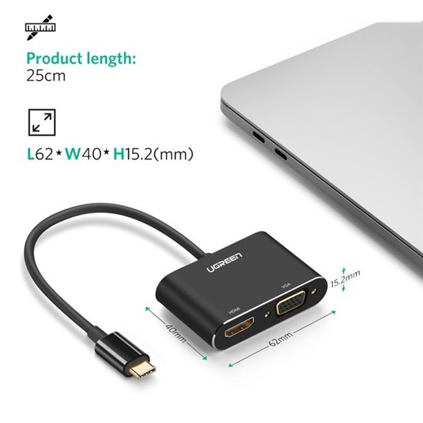 Ugreen 50318 - Cáp chuyển USB Type-C to HDMI và VGA ✔HÀNG CHÍNH HÃNG ✔